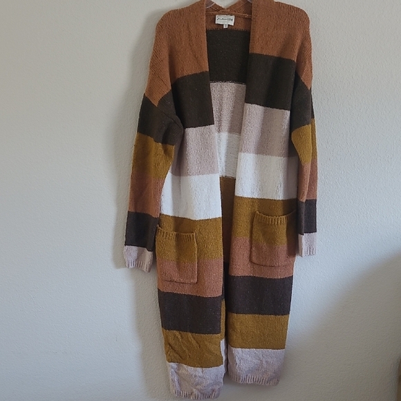 Freahman 1996 Brown/Orange Striped Open-Front Cardigan Size M - Picture 1 of 8